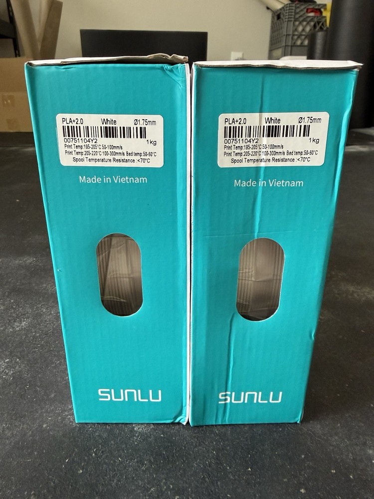 2x SUNLU PLA+ 2.0 White PLA Filament 1.75 3D Printer