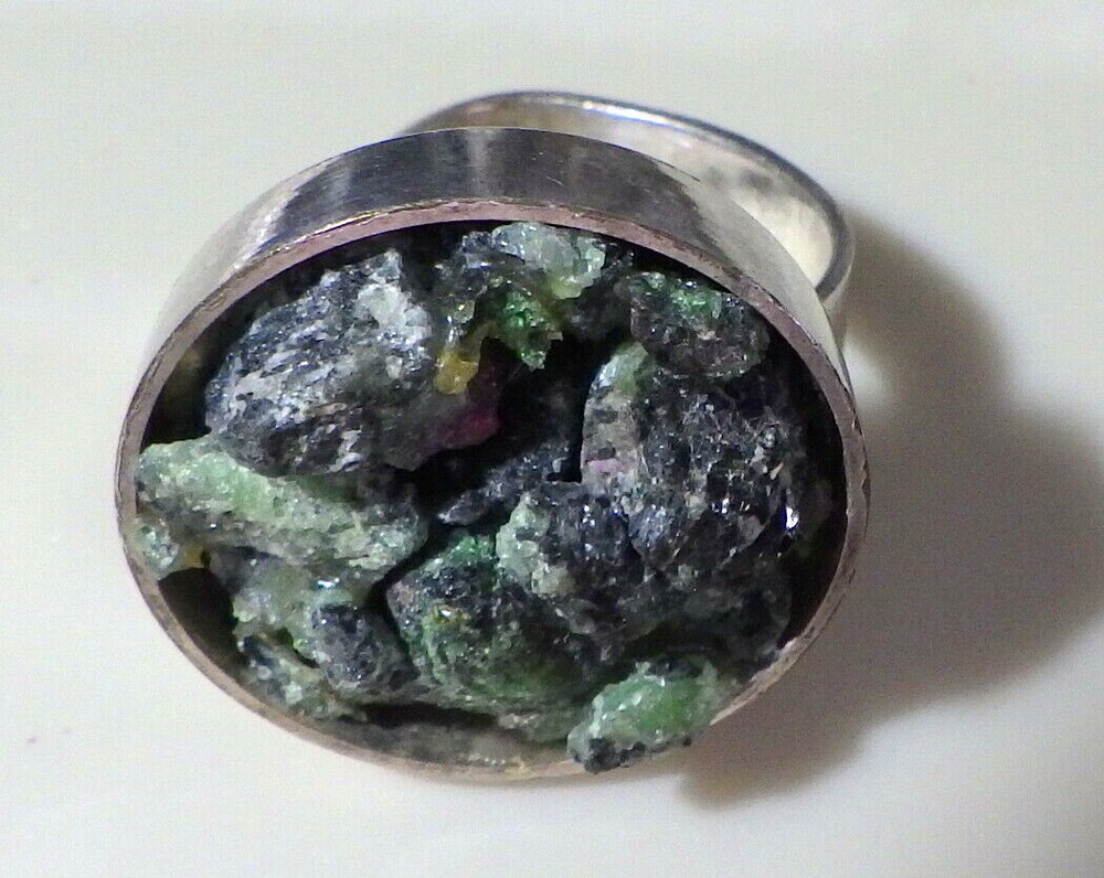 STERLING RING WITH ZEOLITE NATURAL MOSIAC DSG STONES