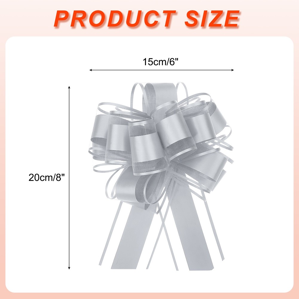 8pcs 6 Inch Large Big Pull Bow Gift Wrapping Ribbon for Presents, Gray