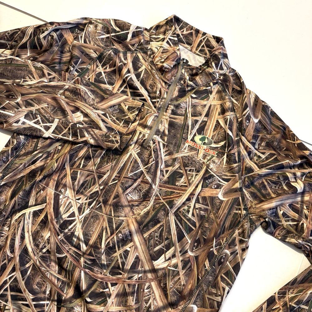 Mossy Oak Camouflage Shadow Grass Blades Pullover 1/4 Button Men's Large EUC
