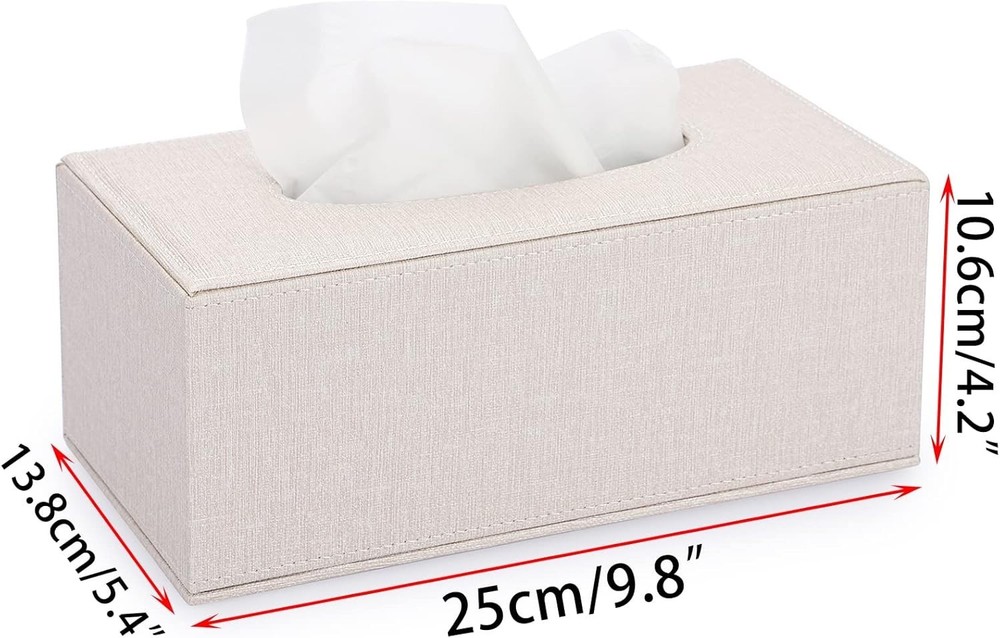 High-Quality Rectangular Tissue Box Holder - Magnetic Closure & Beige Fabric