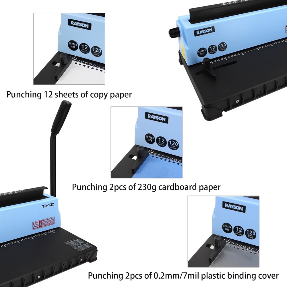 Rayson TD-132 Binding Machine Punch 12 Sheets/Bind 120 Sheets with Sturdy Met...