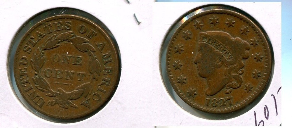 1827 CORONET HEAD LARGE CENT TYPE COIN FINE 6017T
