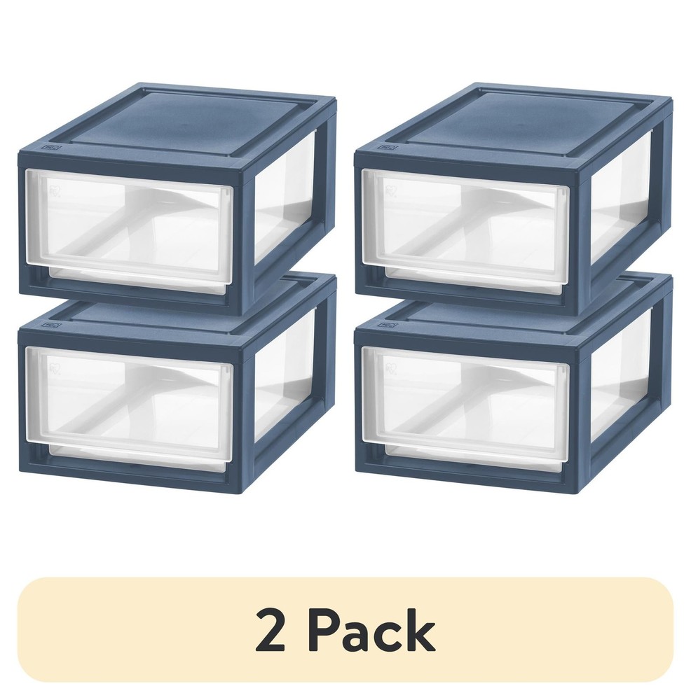 (2 pack) 8.5" Stacking Plastic Drawer, 2 Pack - Navy Blue