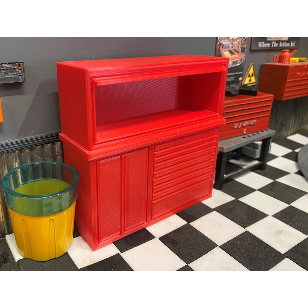 1/18 Garage Open Front Workstation Toolbox Scale Diorama Accessory (Red)