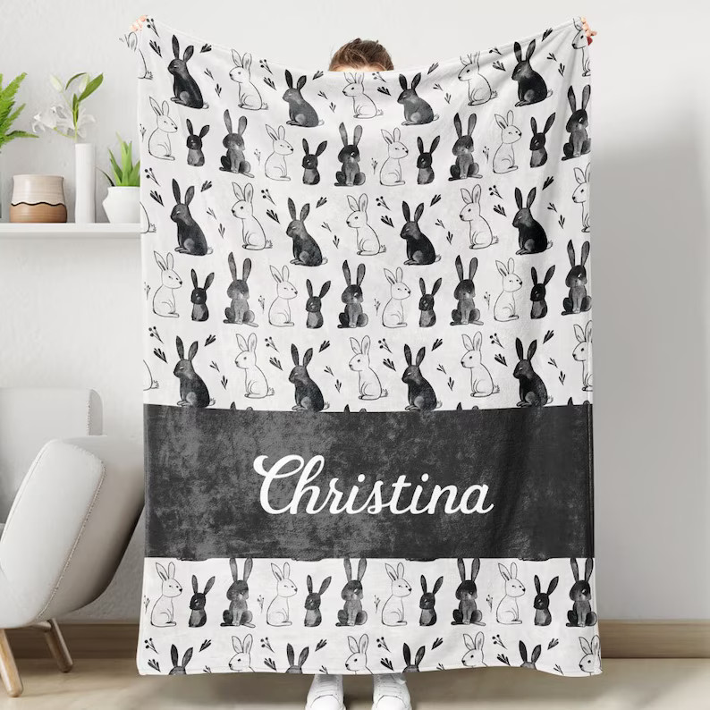 Bunny Lover Baby Blanket Personalized Custom Name Gift