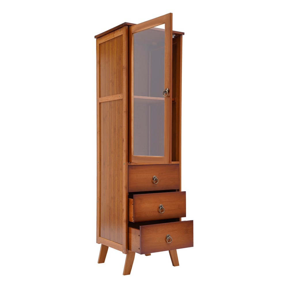Kitchen Bamboo Storage Cabinet with Drawers Freestanding Pantry Cupboard