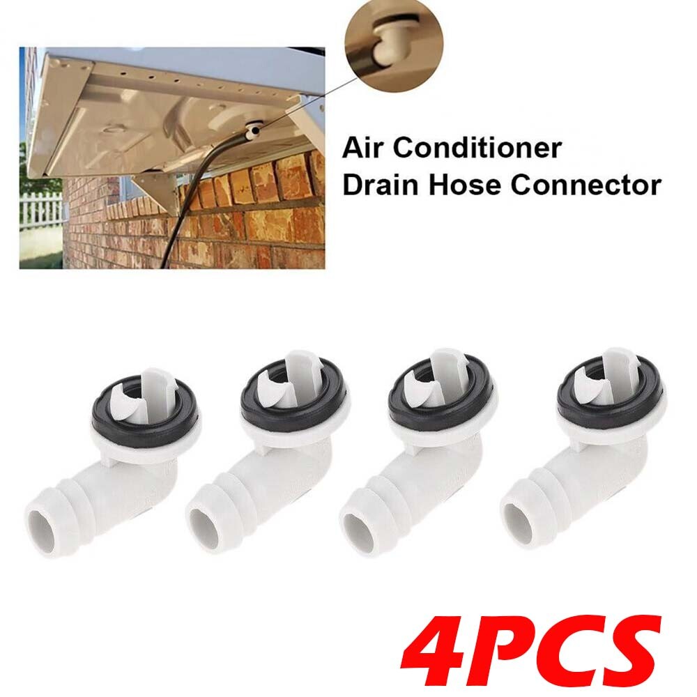 4pcs Plastic Air Conditioner AC Drain Hose Connector Elbow Fitting&Rubber Ring