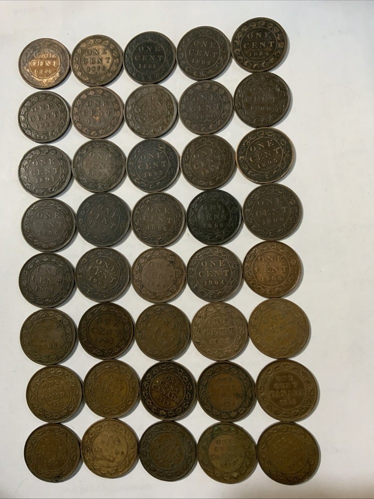 1858-1920  Canada Large Cent Collection, 40 Coins