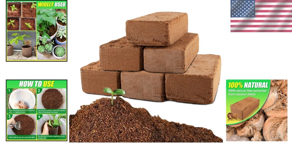 Coco Coir Brick for Plants-6 Pack Coconut Bricks, 100% Organic Peat Moss, Fi...