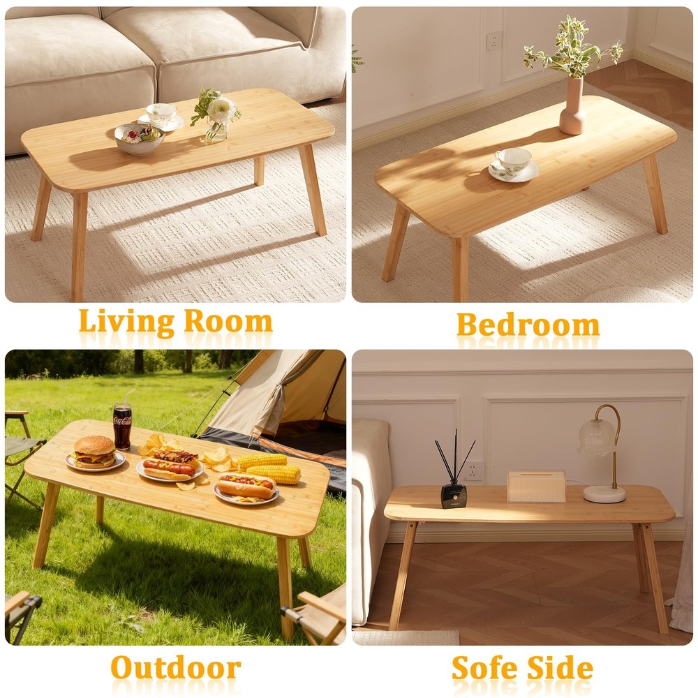 Baveke Folding Coffee Table- Foldable Floor Tables, Mid 39.37 in, Natural