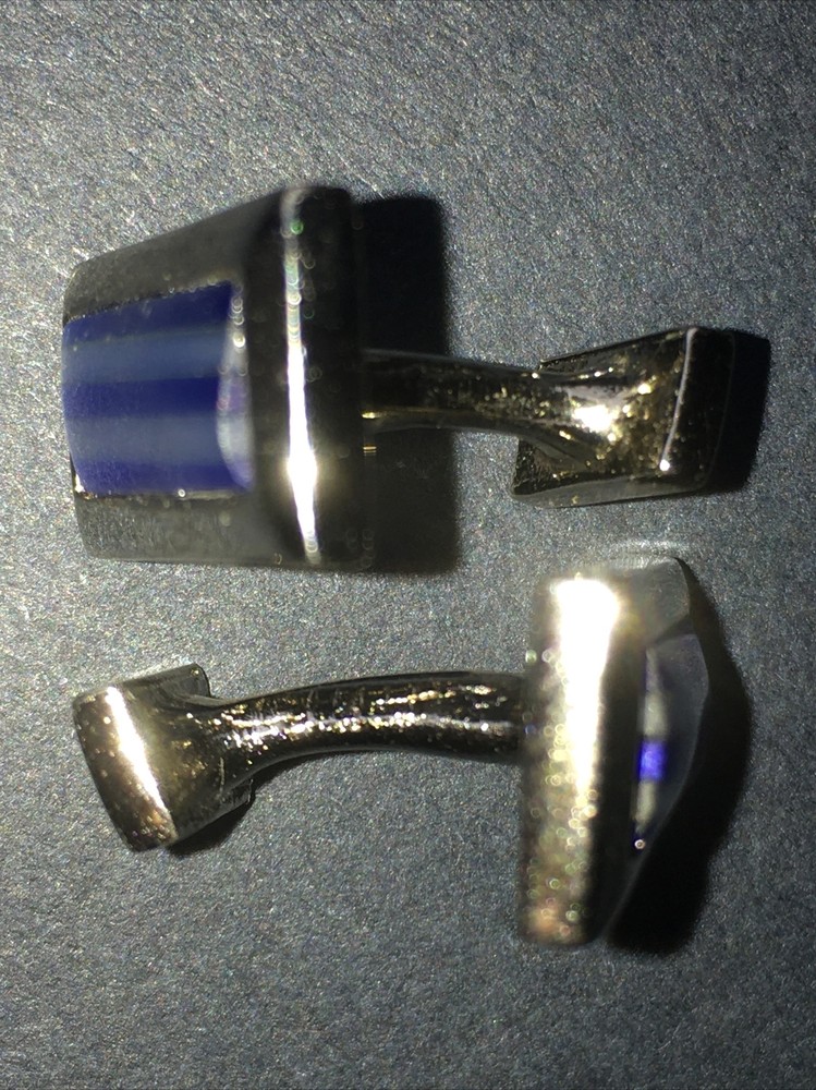 Blue Enamel Cufflinks Curved Post Design