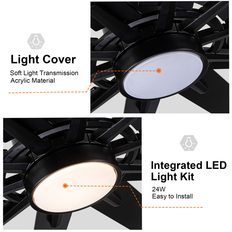 Modern 72 in Ceiling Fan with LED Light, Remote Control, 10 Blades, Black