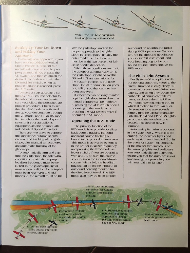 S-tec 60 Autopilot Original Sales Brochure Booklet, 12 page 8.5 x 11"