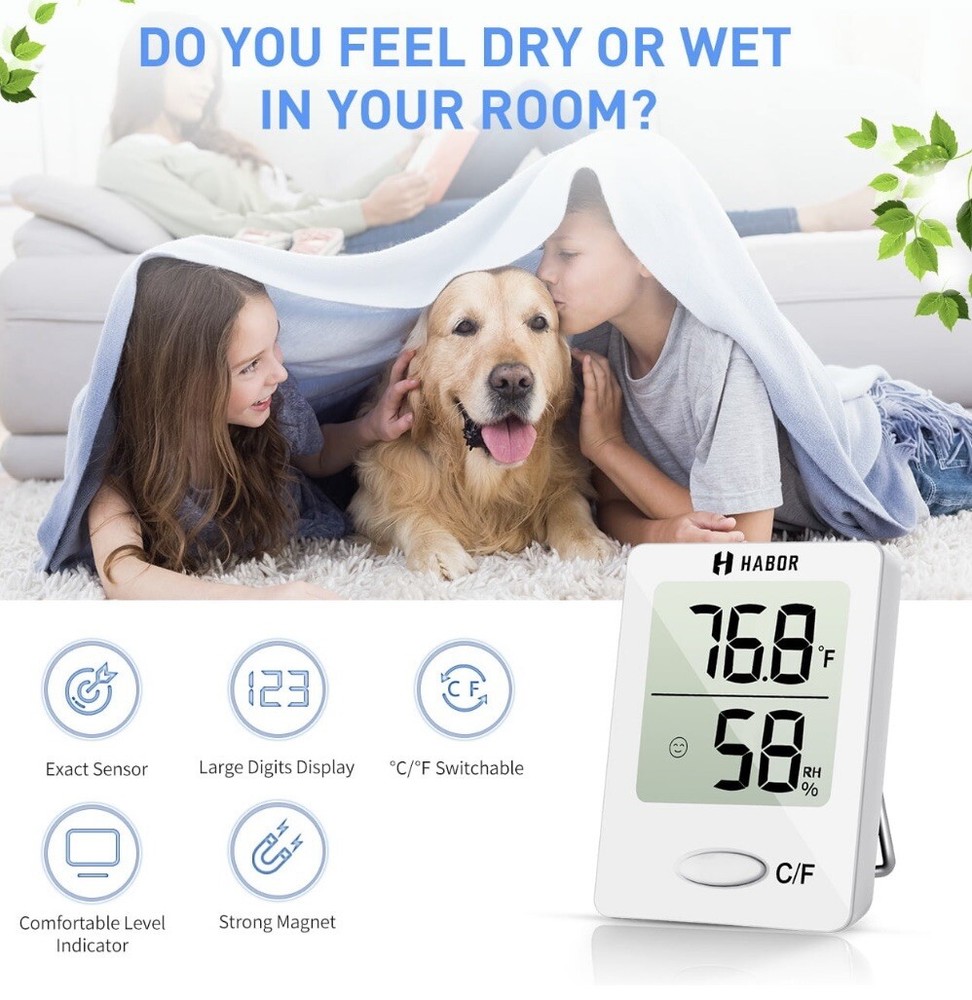 HABOR Indoor Mini Digital Thermometer Hygrometer with Humidity Sensor White