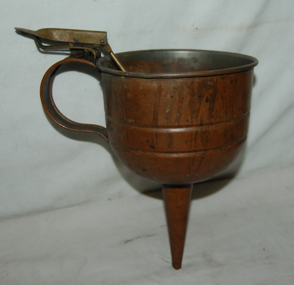 Vintage Garage Copper Strainer Funnel with Handle & Trigger Stopper