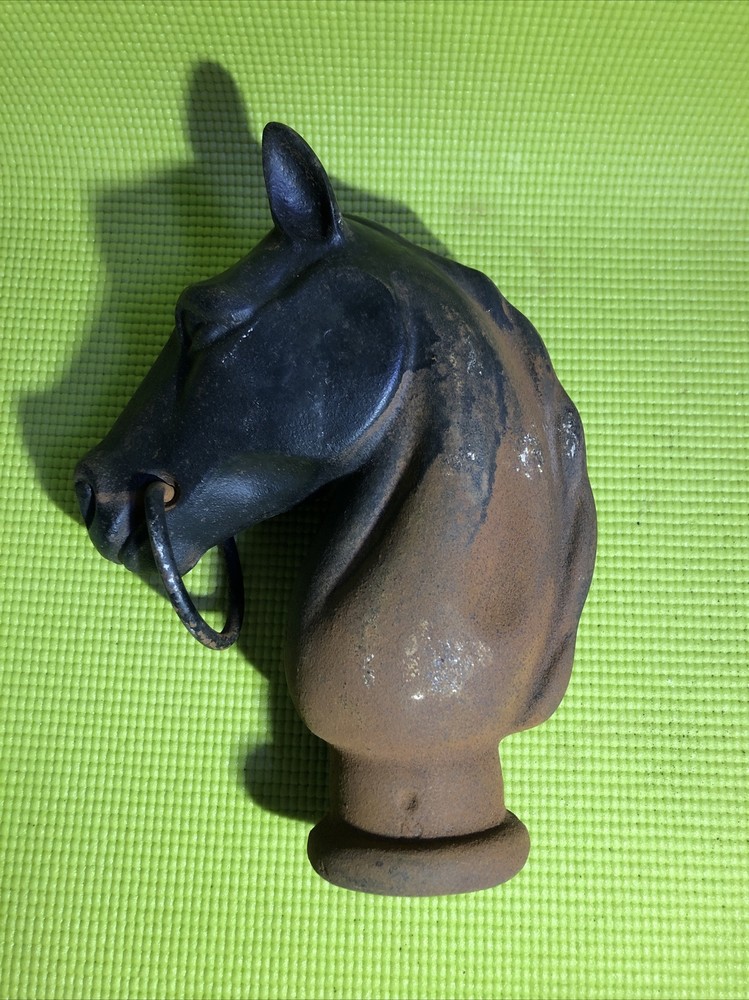 VINTAGE CAST IRON HORSE HEAD HITCHING POST TOPPER With Ring
