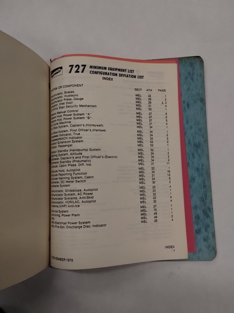 Federal Express 727 Minimum Equipment List & Configuration Deviation List-Origin