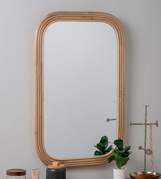 Handmade Rattan Mirror, Rattan Rectangle Mirror, Cane Mirror, Boho Mirror, Vinta