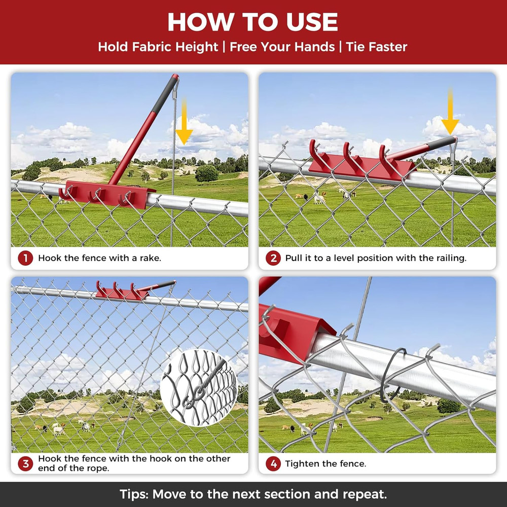 Chain Link Fence Puller – Heavy-Duty Chain Link Fence Tools with Cable & 3-Hook