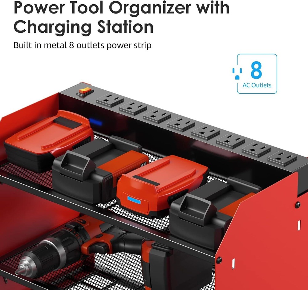 Modular Power Tool Organizer Wall Mount Garage 4 Drill Storage Shelf with Hooks