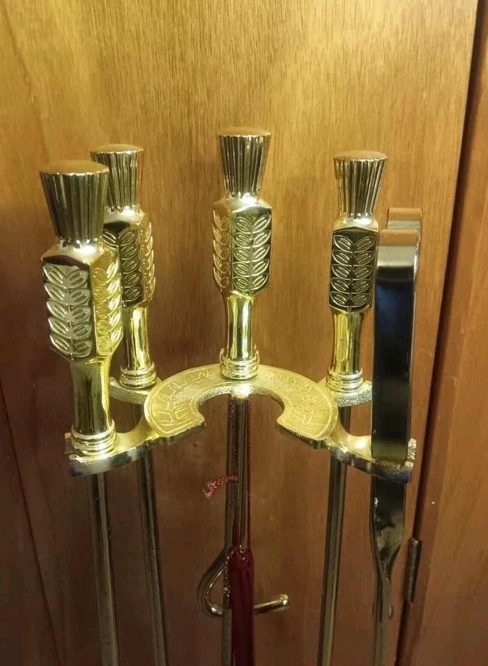 Vintage Solid Brass Fireplace Tool Handles Only Leaf Design Set of 4 Heavy