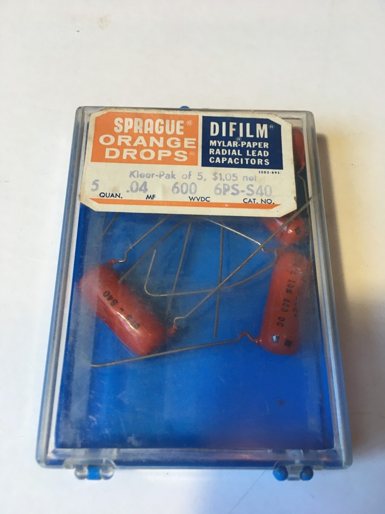 (5) .04  600V SPRAGUE ORANGE DROP Tone CAPACITORS 6PS-S40