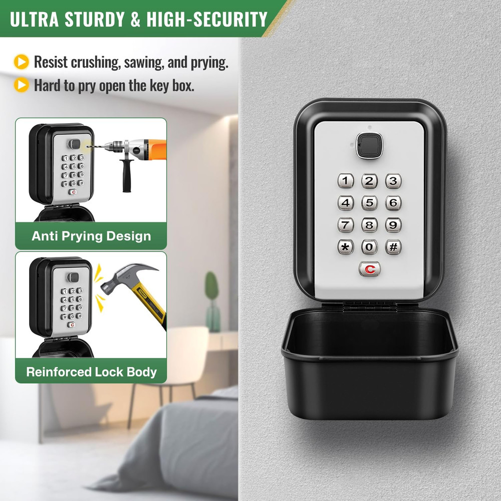 HUANLANG Lock Box for Keys with Code, Waterproof Key Boxs Wall Mount 12-Digit Ke