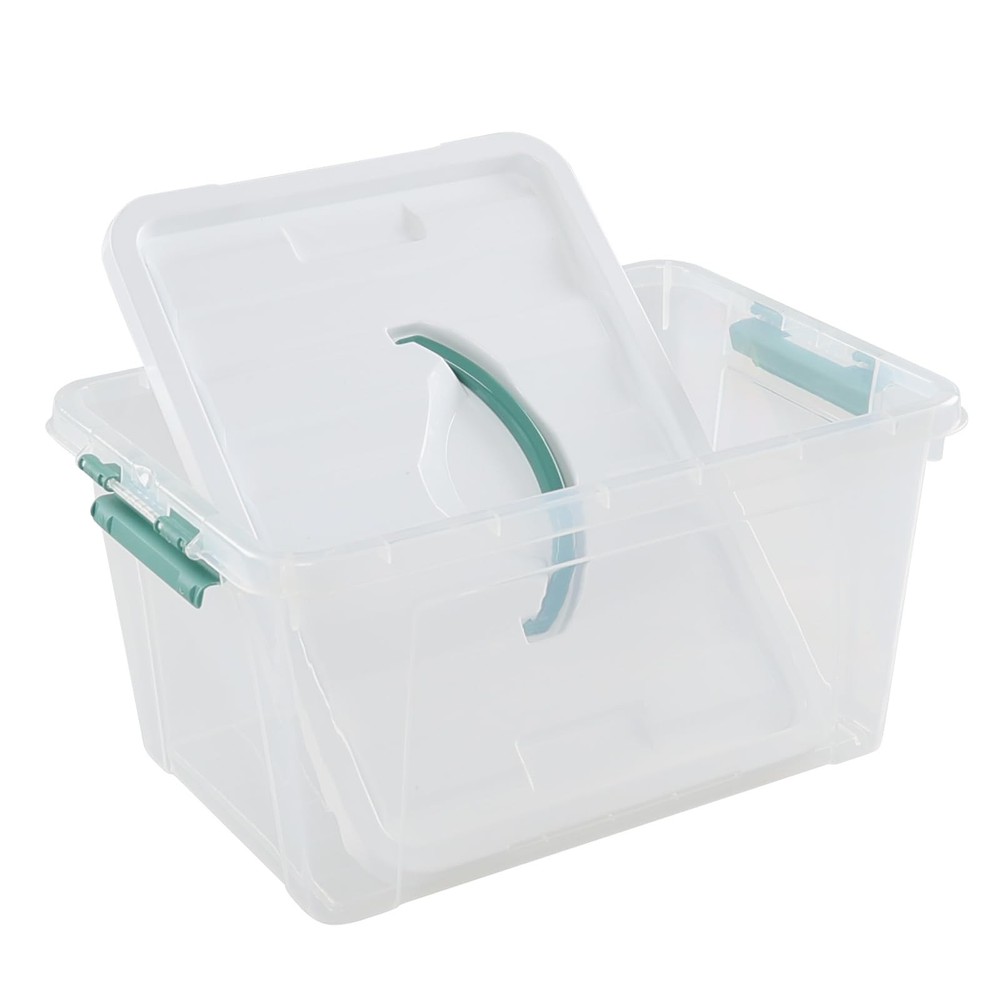 Ggbin 12 Quart Latching Storage Box with Handle, 1 Pack Plastic Lidded Organi...