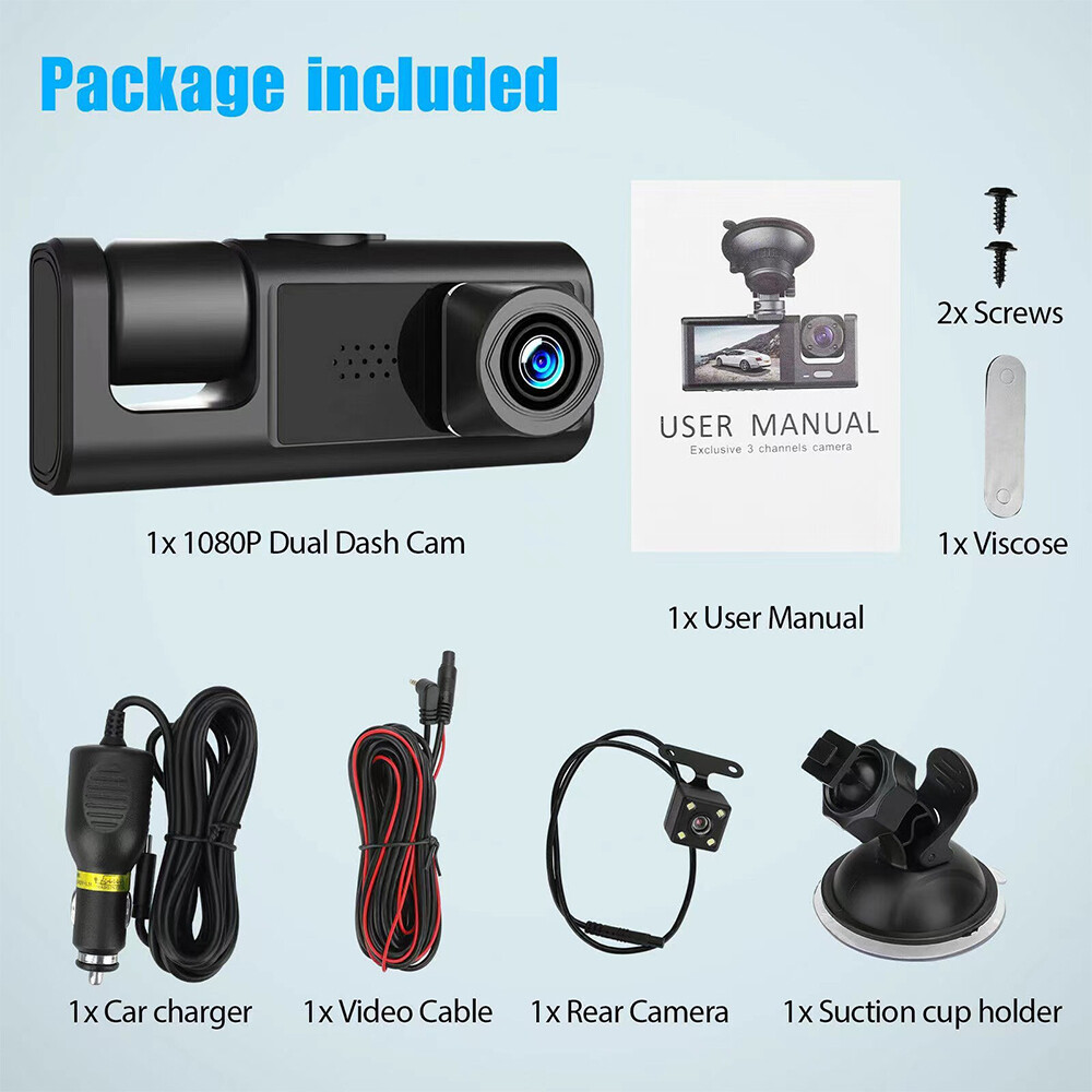 32GB Dash Cam for Car Security Camera Front & Rear & Inside Vehicle Dash Camera