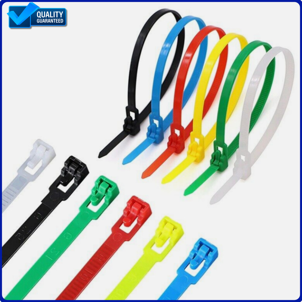 Cable Zip Ties Releasable Reusable Wrap Wire Removable Nylon Plastic Heavy Duty