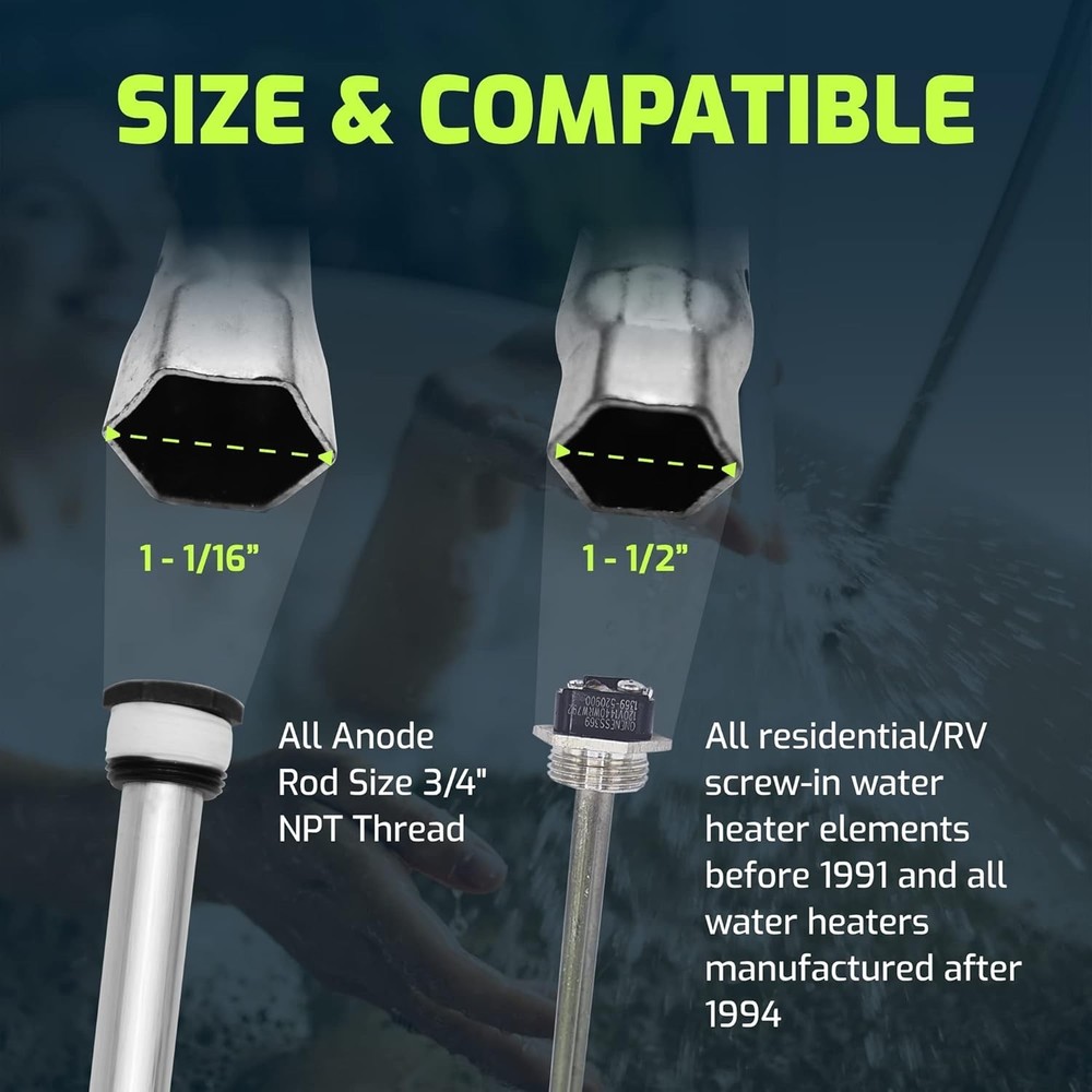 A3 Carbon Steel 10" Water Heater Element Socket Wrench - Extra Torque Capacity