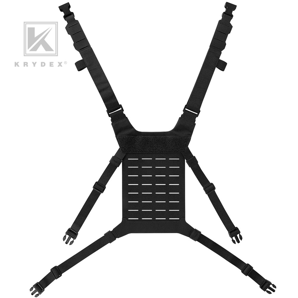 Krydex Tactical Chest Rig Shoulder Strap with Back MOLLE Panel Harness Vest BK