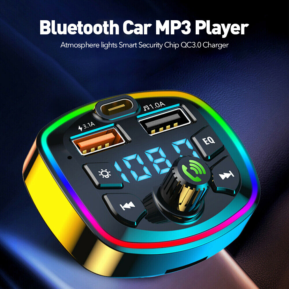 Bluetooth 5.0 Car Wireless FM Transmitter Adapter 2USB PD Charger MP3 Hands-Free
