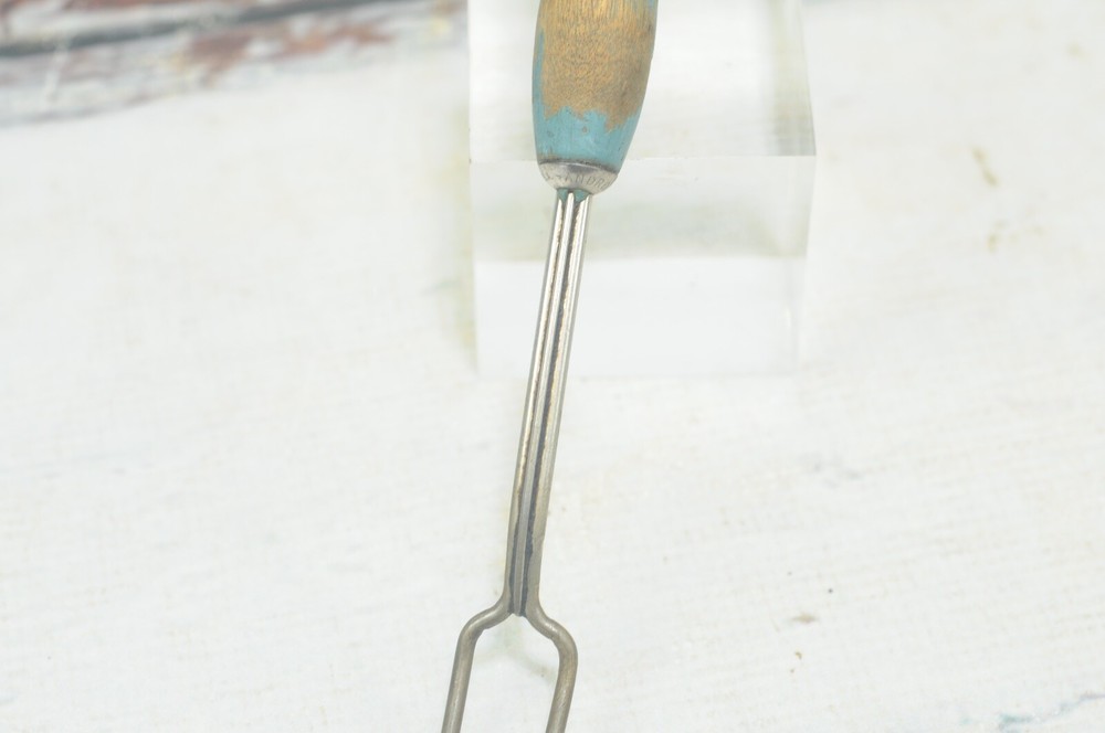 Vintage Blue Cooking Fork Serving Fork Atomic Age Shape Vintage Blue Wood Handle