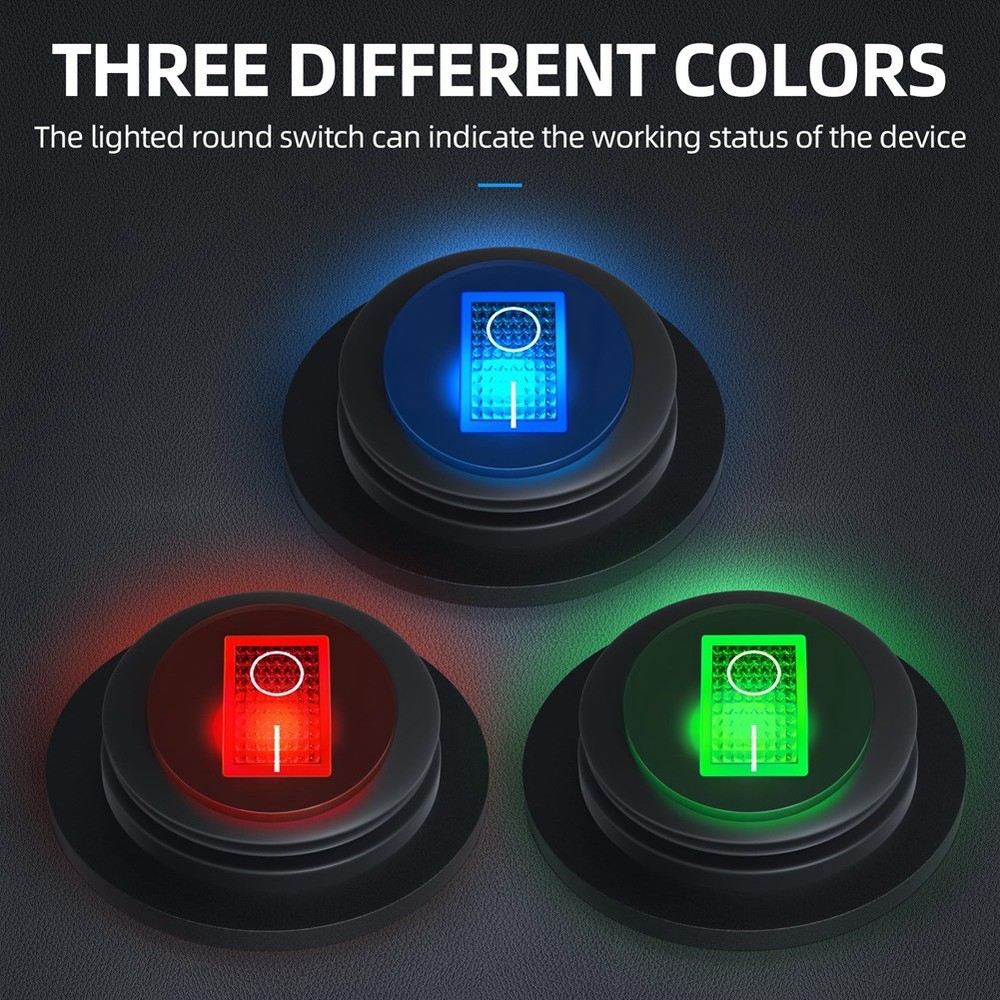 Round Rocker Switch, LED Illuminated On/Off Switch, Heavy Duty, 3 Colors N8D2