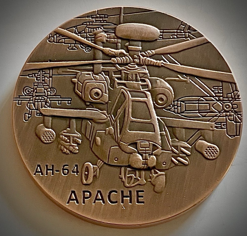 AH-64 Apache Helicopter Challenge Coin-Copper Colored-US Army-New