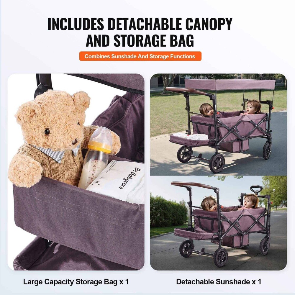VEVOR Wagon Stroller for 2 Kids with Adjustable Handle, Encircling Harness Remov