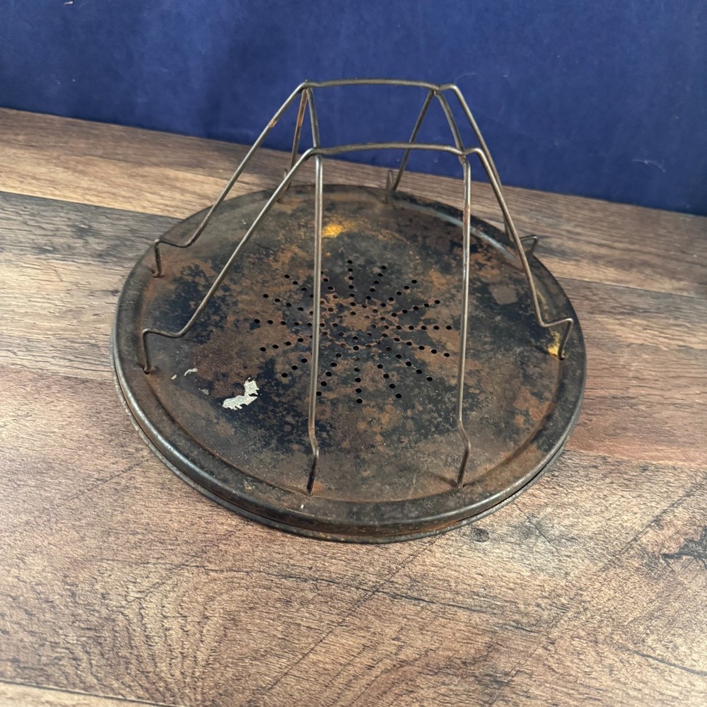 Vintage Stovetop Campfire Toaster Rack Round Perforated Base Folding Wire Stand