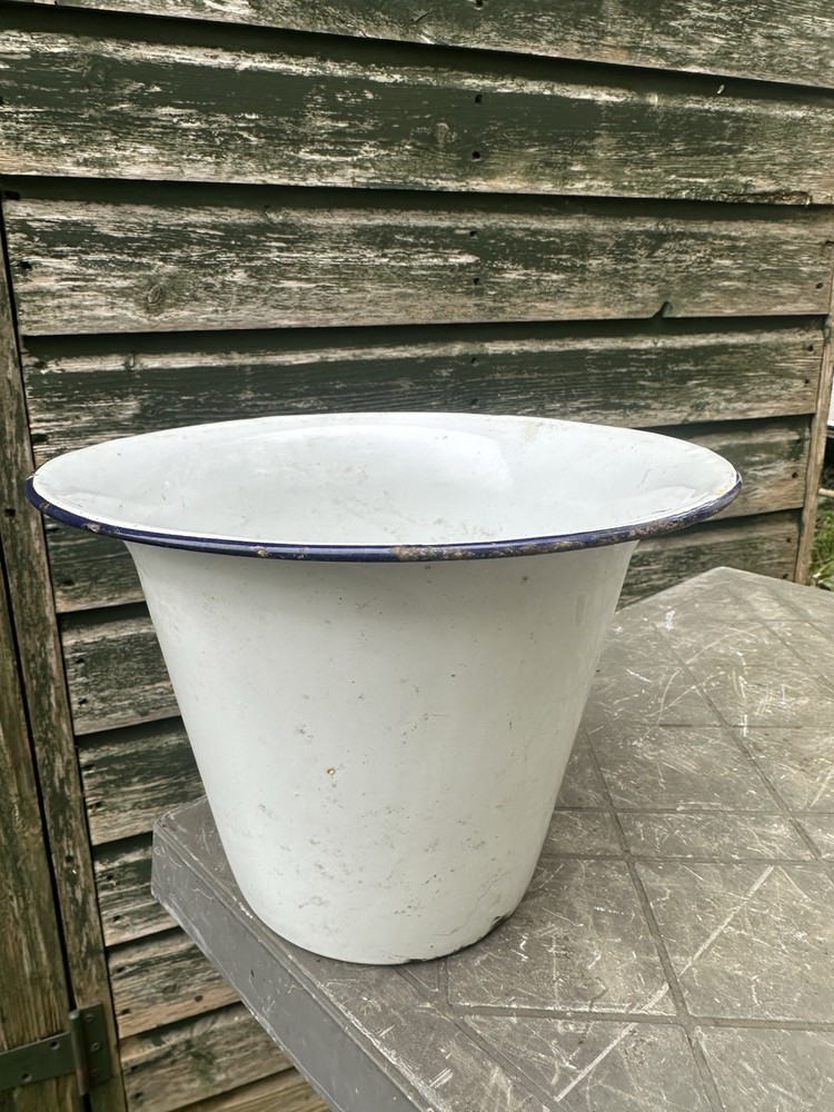 Vintage Enamel Tall Bowl /garden Planter / Display
