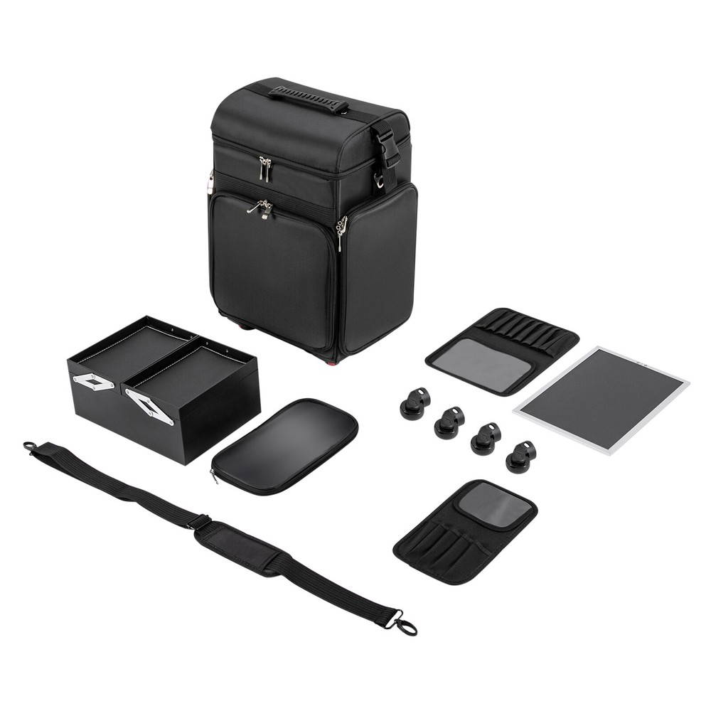 Rolling Makeup Train Case Expandable Cosmetic Trolley Organizer Box W/ Straps
