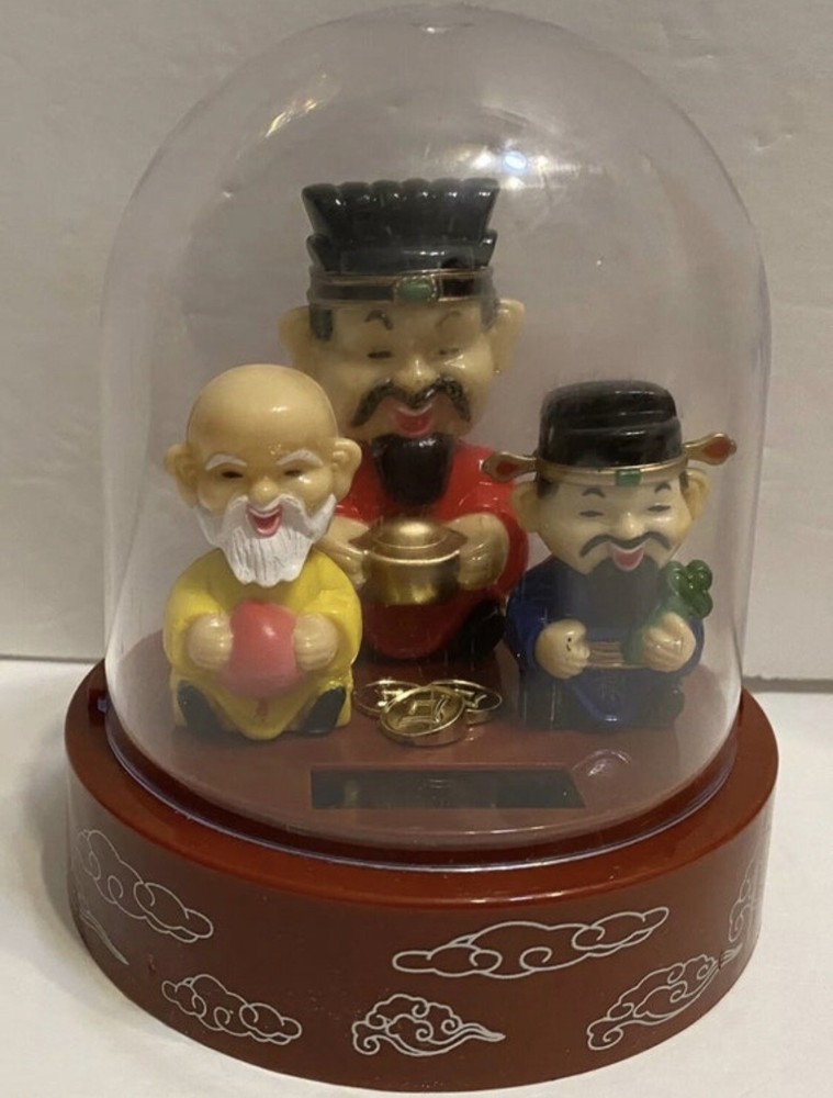 Solar powered 3 FORTUNE GODS Figuire 4.5”H