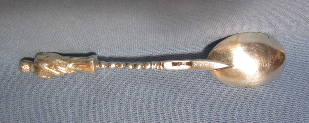 Antique 3-D Figural Twisted Handle Sterling Silver Souvenir Spoon