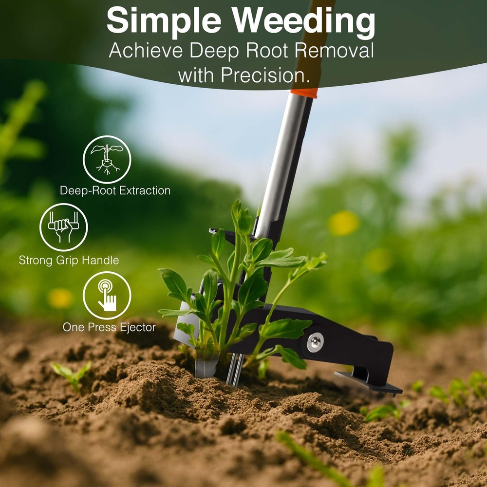 PlantSpawn Manual Stand Up Weed Puller Tool with Long Handle | Heavy orange