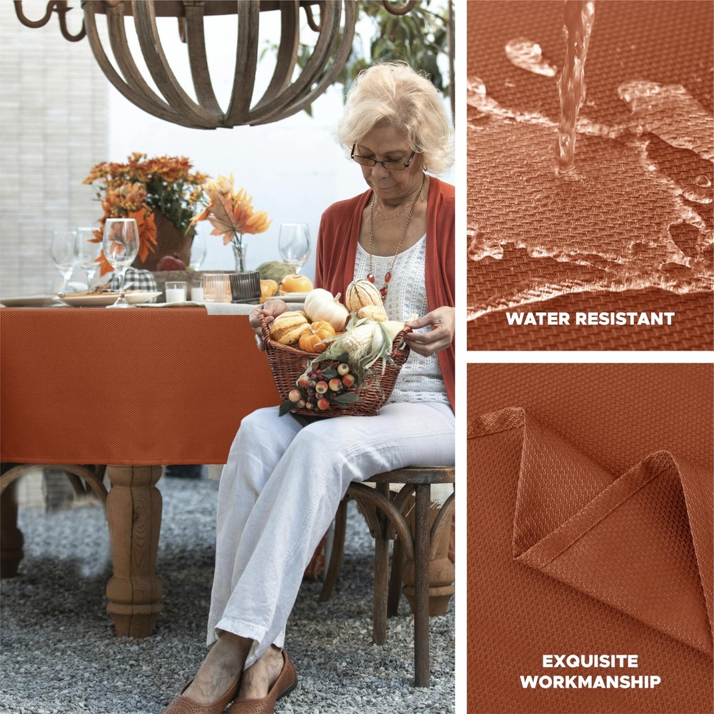 2 Pack Fall Tablecloth Textured Fabric 60x108 Inch Rectangular, Rust Thanksgi...
