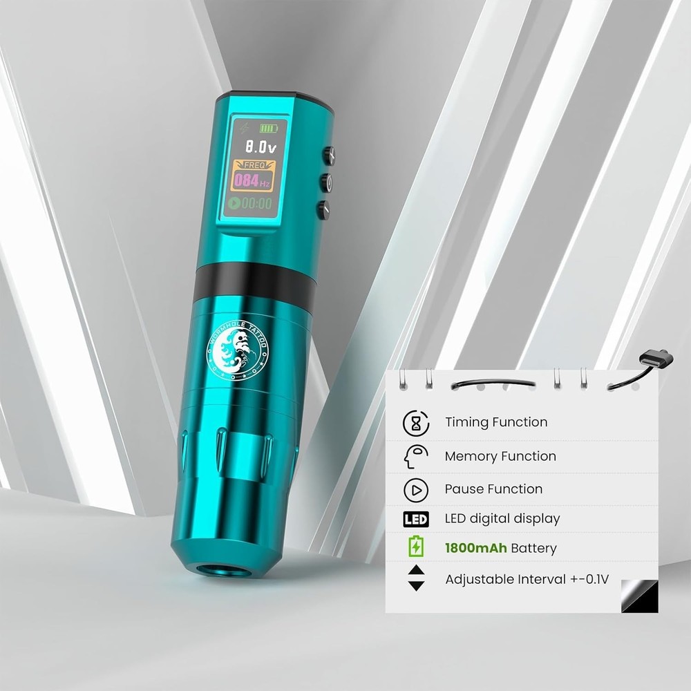 Kit Wireless Tattoo Machine with Smart Display - 1800mAh Battery, 4-5H Work T...