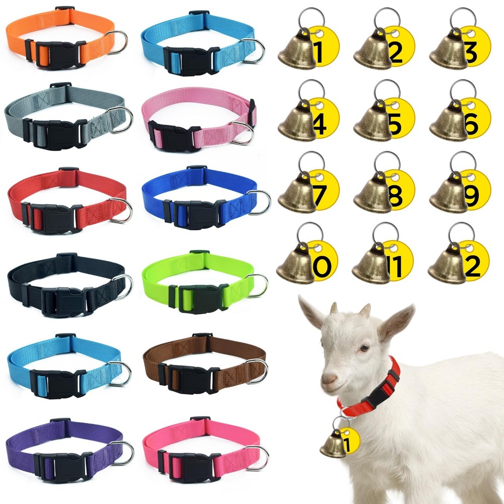 ETCYAOXIN 12-Pack Goat Collars with Bells and Numbered Multicolor
