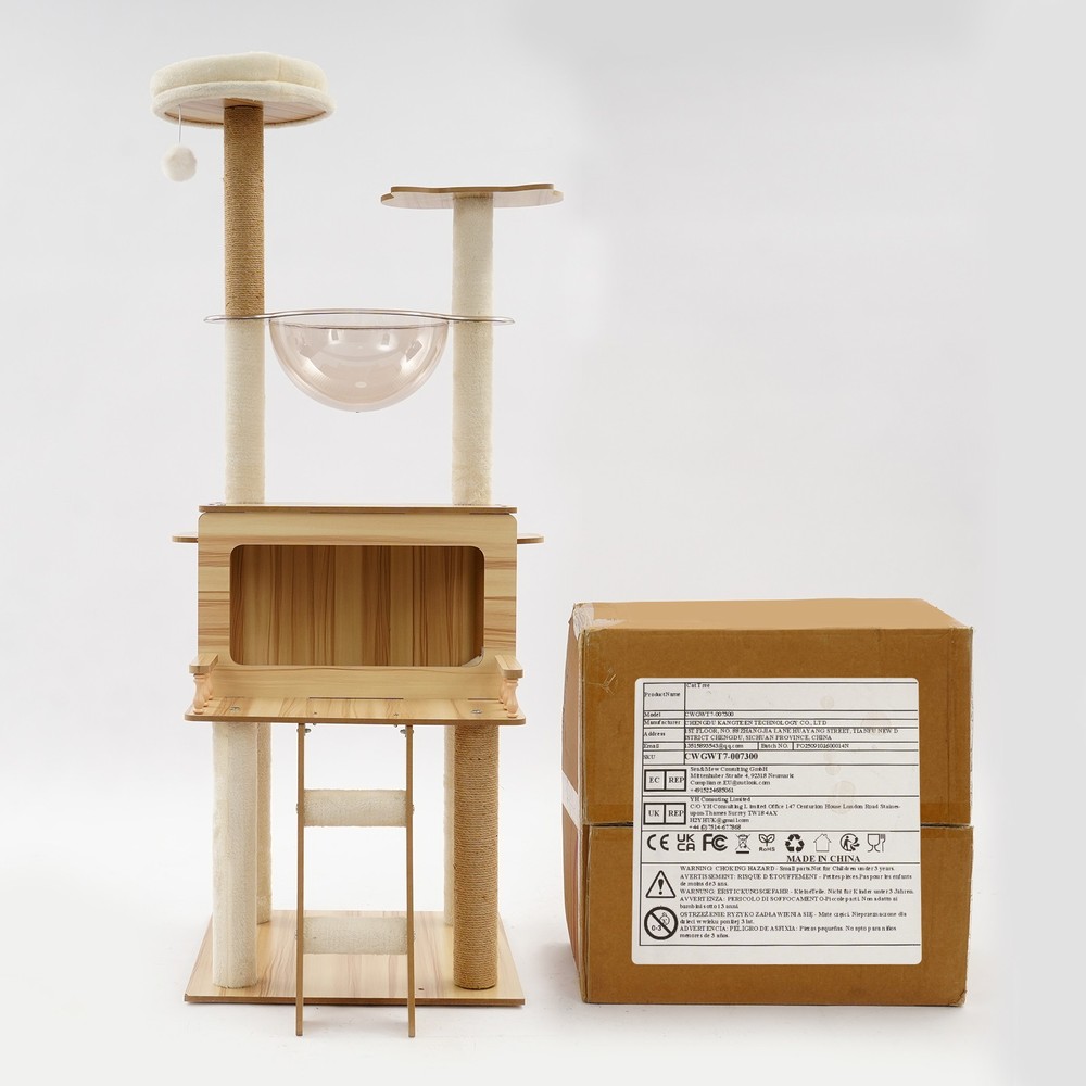 Cat Tree Cat Scratching Climbing Tower With Climbing Steps & Swing Ball 147cm