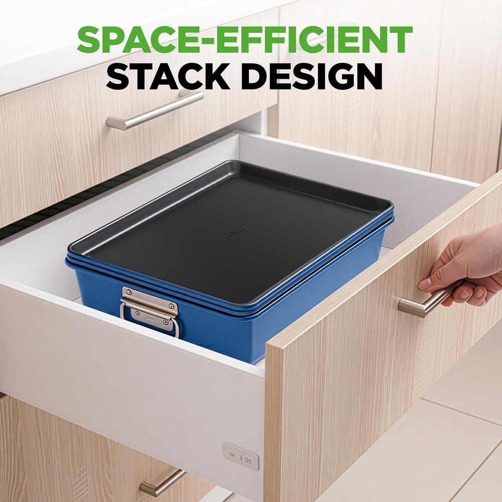 8-Piece Nonstick Stackable Bakeware Set - PFOA, PFOS, PTFE Free Baking Tray S...