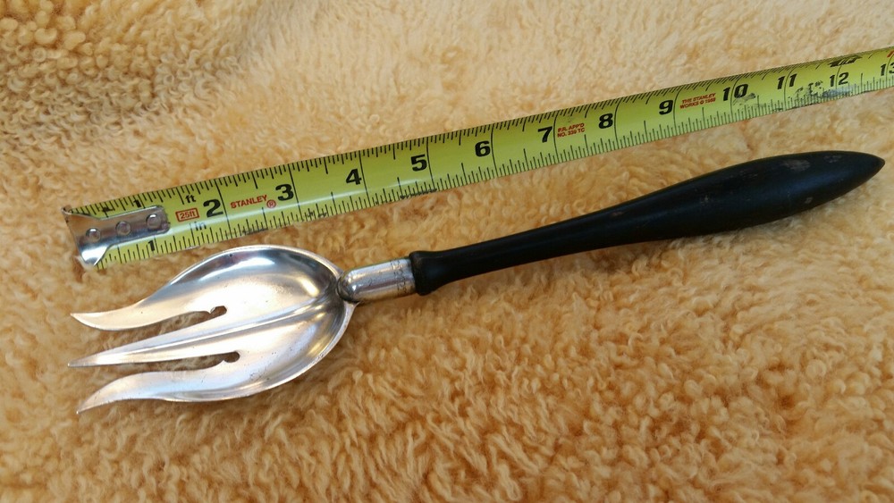 Antique Spoon Fork Hallmarked Nickel Silver Serving Fork Spoon Ebony Wood